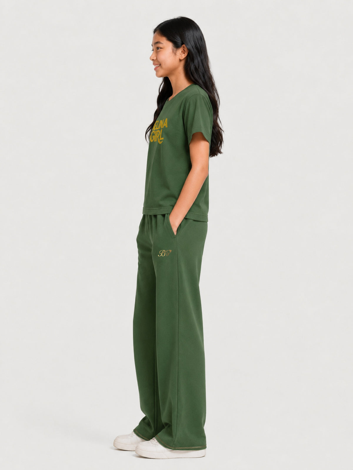 Belina Girl Girl's Cotton Regular Fit T-Shirt & Wide Leg Pants Co-ord Set