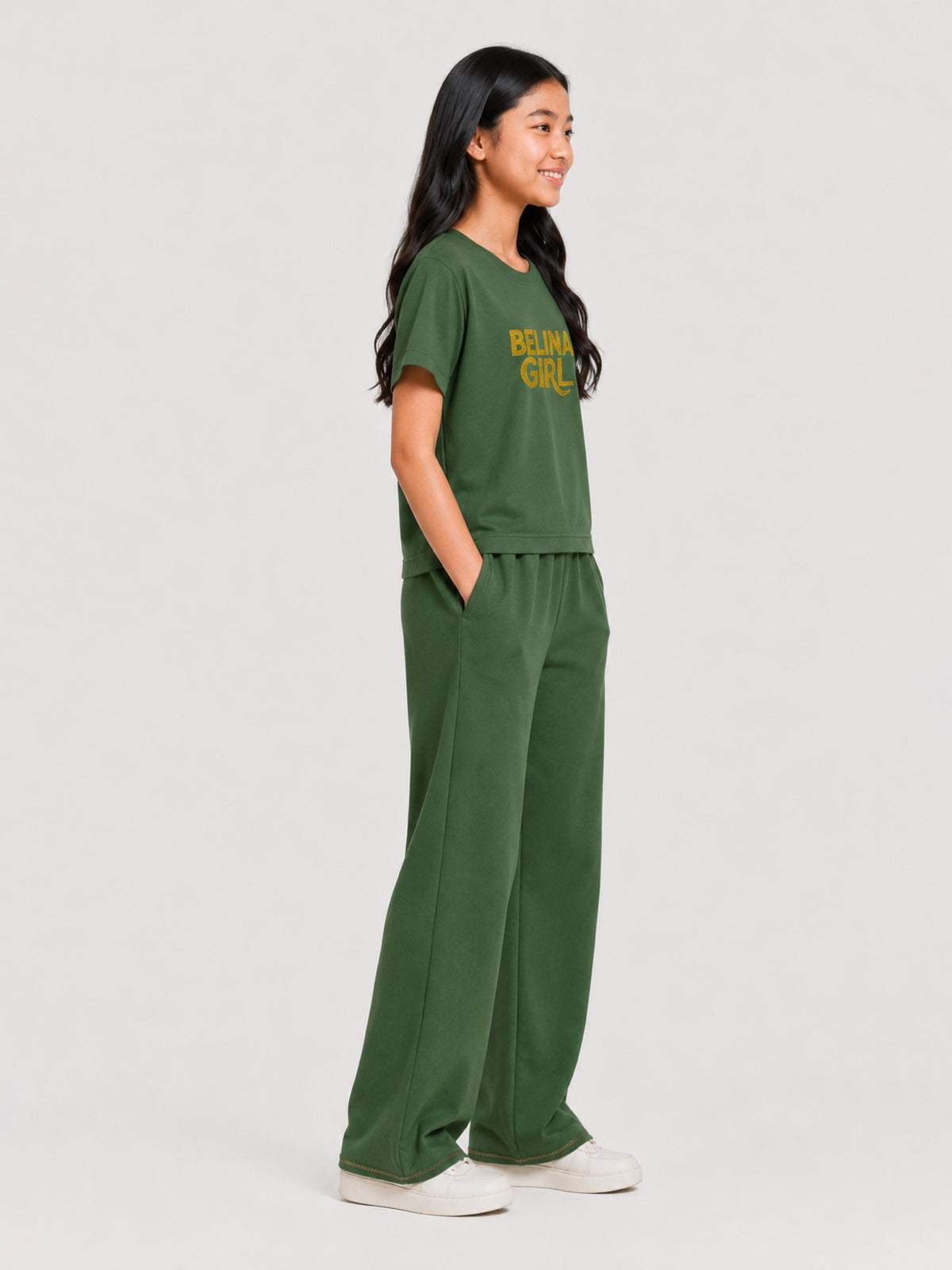 Belina Girl Girl's Cotton Regular Fit T-Shirt & Wide Leg Pants Co-ord Set