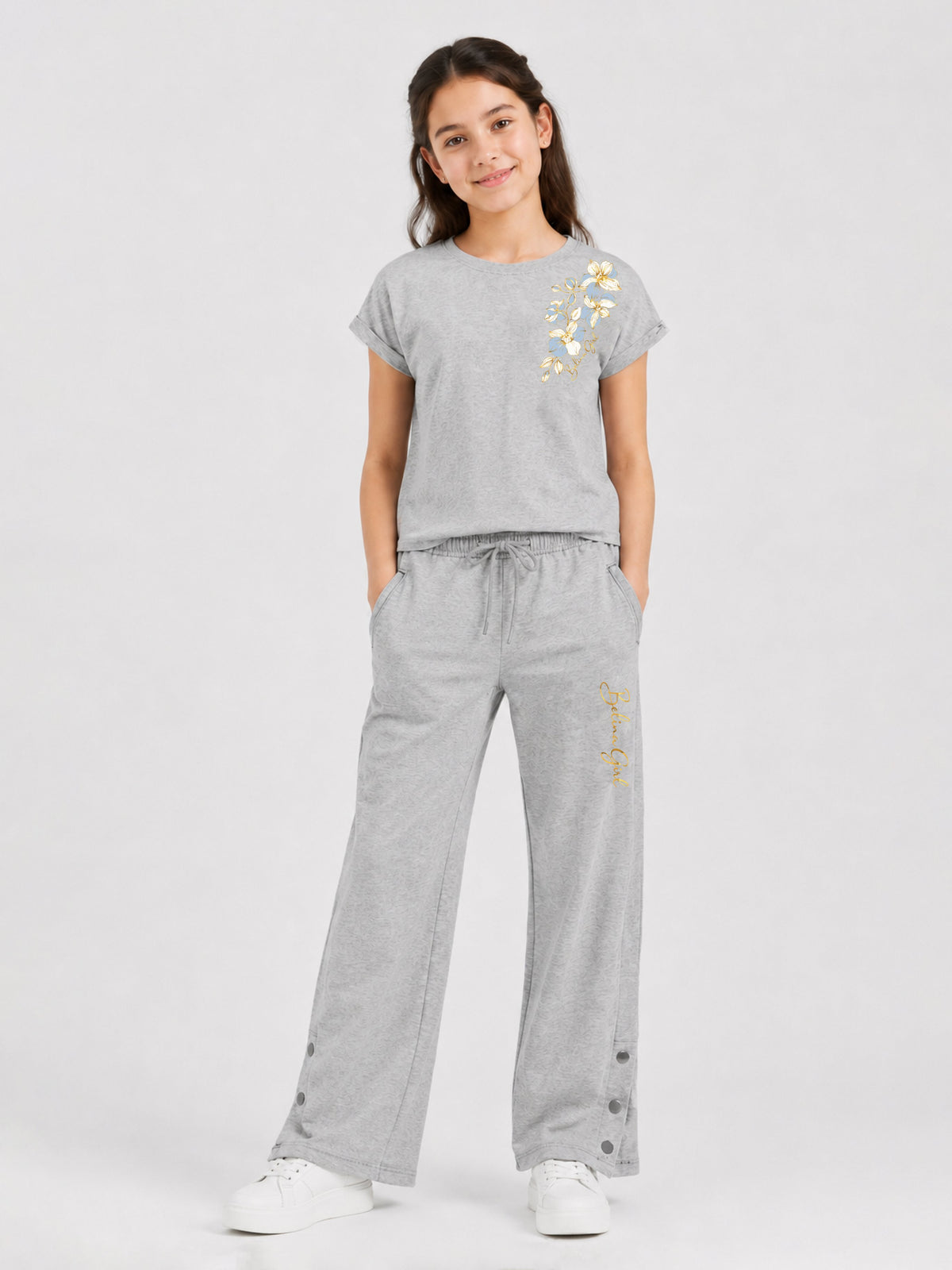 Belina Girl Girl's Cotton Relaxed Fit T-Shirt & Wide Leg Pants Co-ord Set