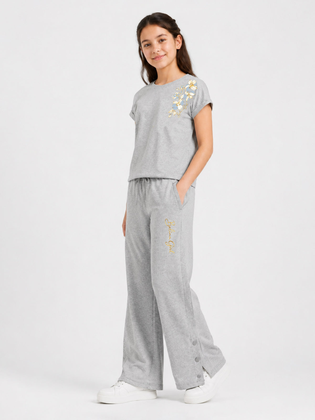 Belina Girl Girl's Cotton Relaxed Fit T-Shirt & Wide Leg Pants Co-ord Set