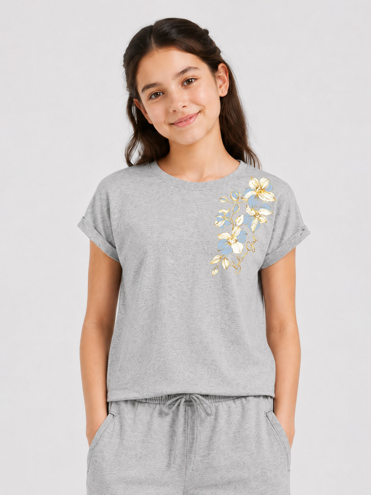 Belina Girl Girl's Cotton Relaxed Fit T-Shirt & Wide Leg Pants Co-ord Set