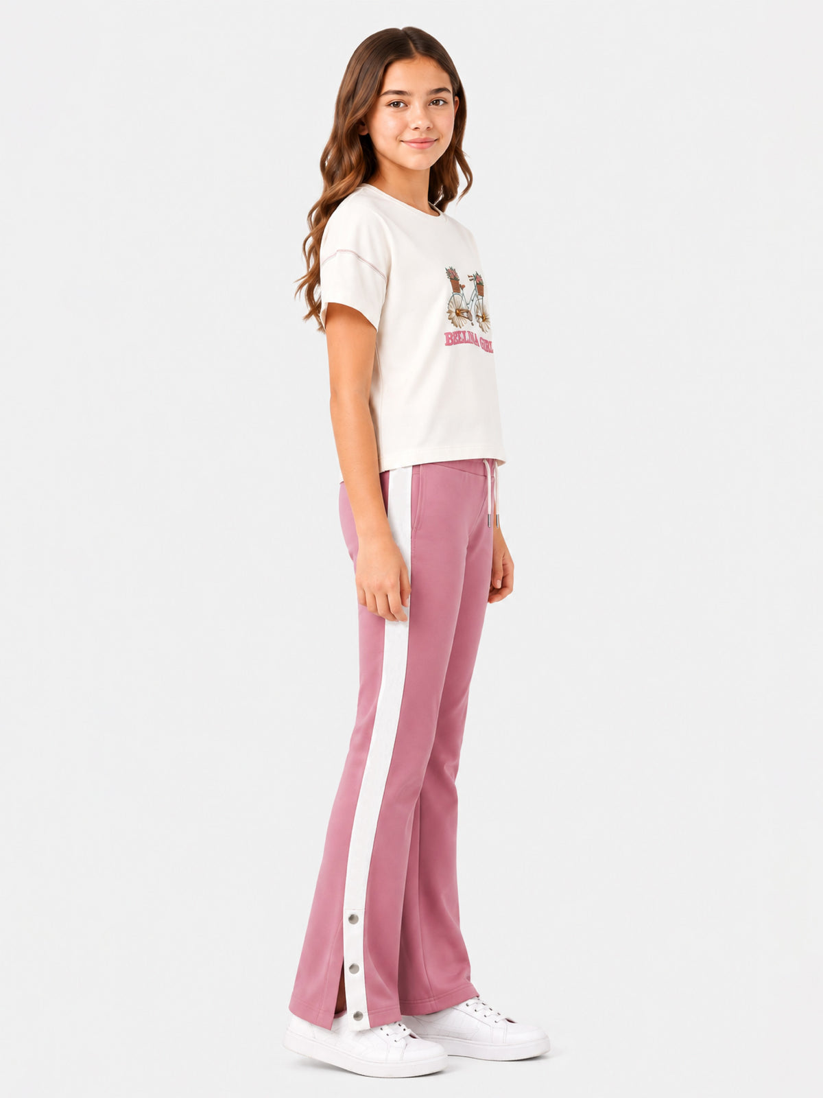 Belina Girl Girl's Cotton Relaxed Fit T-Shirt & Side Stripe Pants Co-ord Set