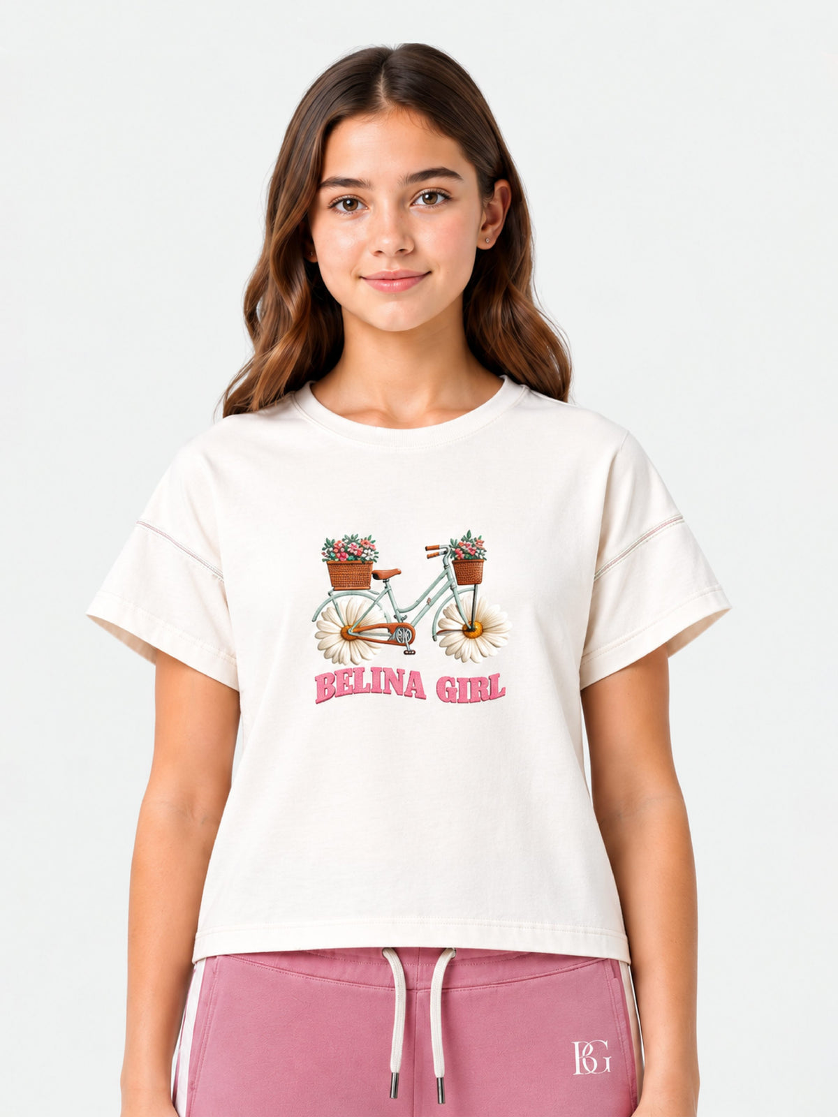 Belina Girl Girl's Cotton Relaxed Fit T-Shirt & Side Stripe Pants Co-ord Set