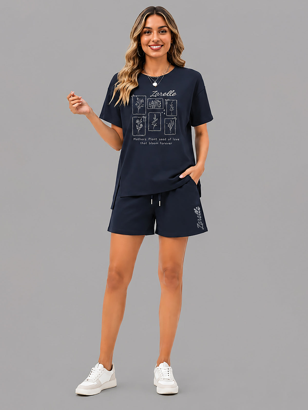 Zarelle Women's Cotton T-Shirt and Shorts Co-Ord Set