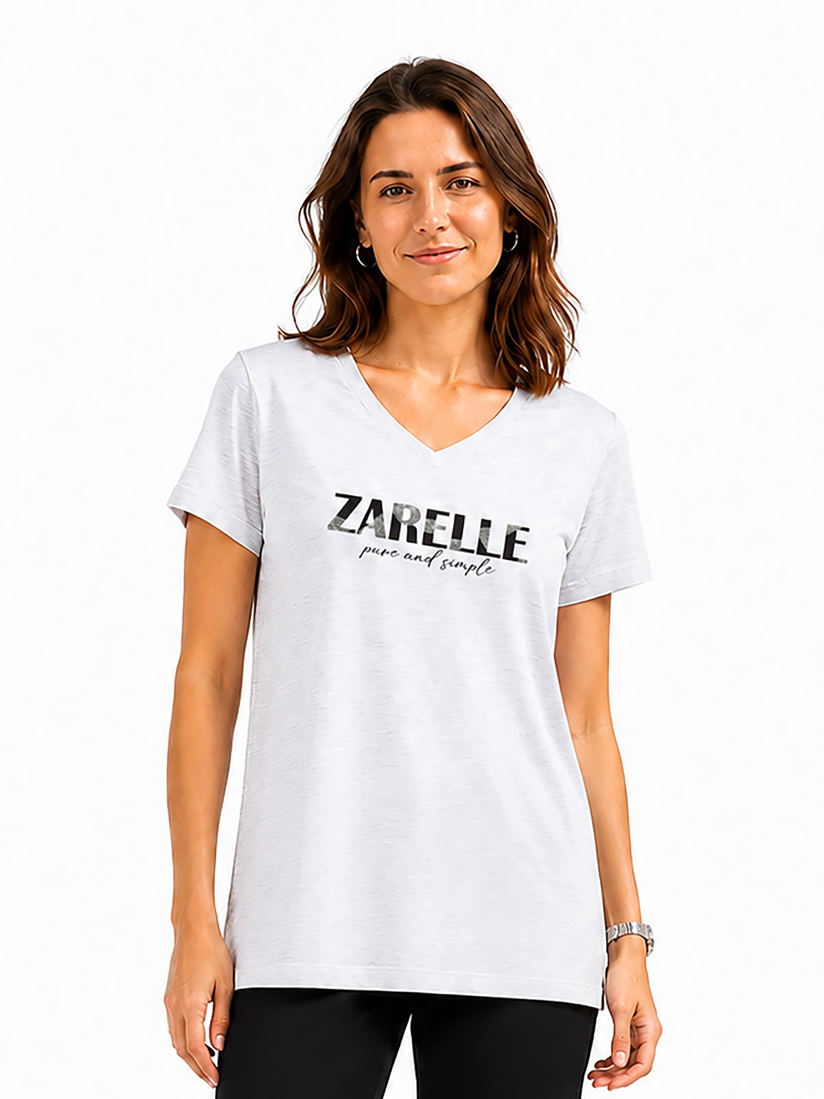 Zarelle Women's Cotton Slub V-Neck Relaxed Fit T-Shirt
