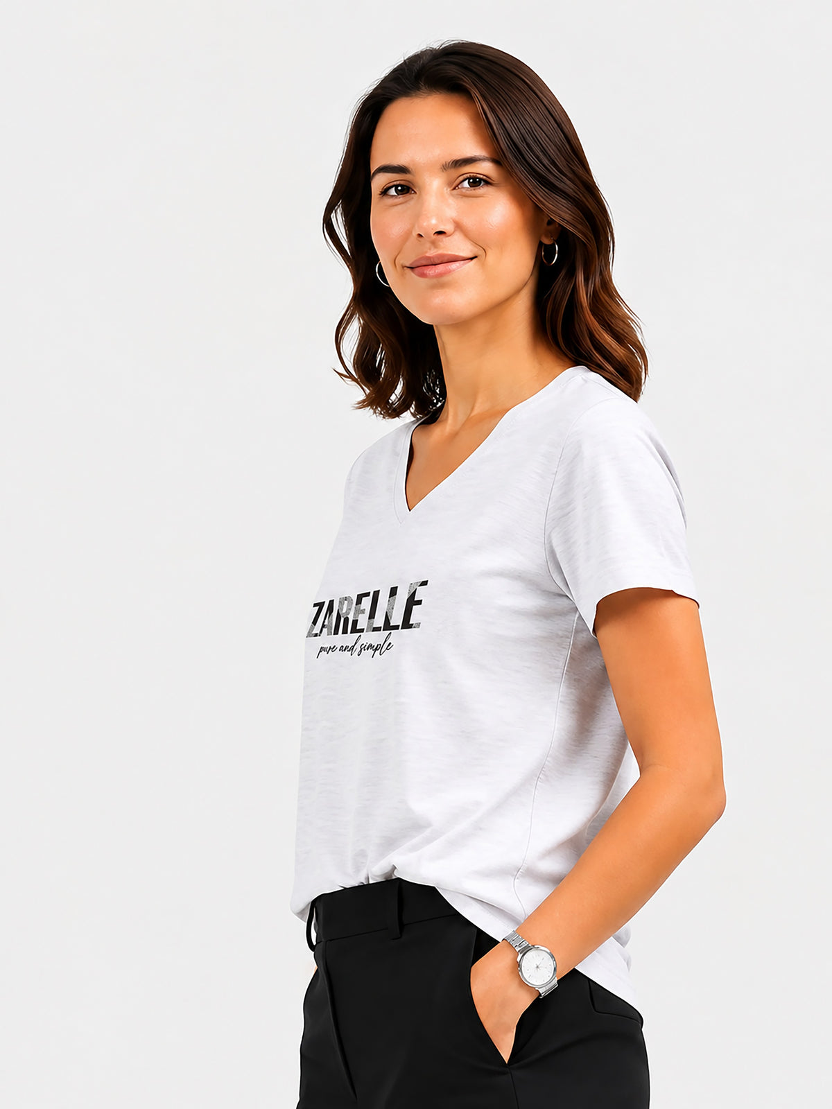 Zarelle Women's Cotton Slub V-Neck Relaxed Fit T-Shirt