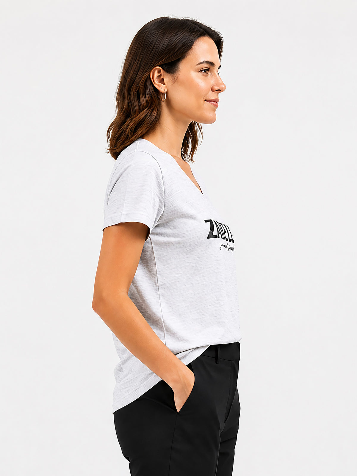 Zarelle Women's Cotton Slub V-Neck Relaxed Fit T-Shirt