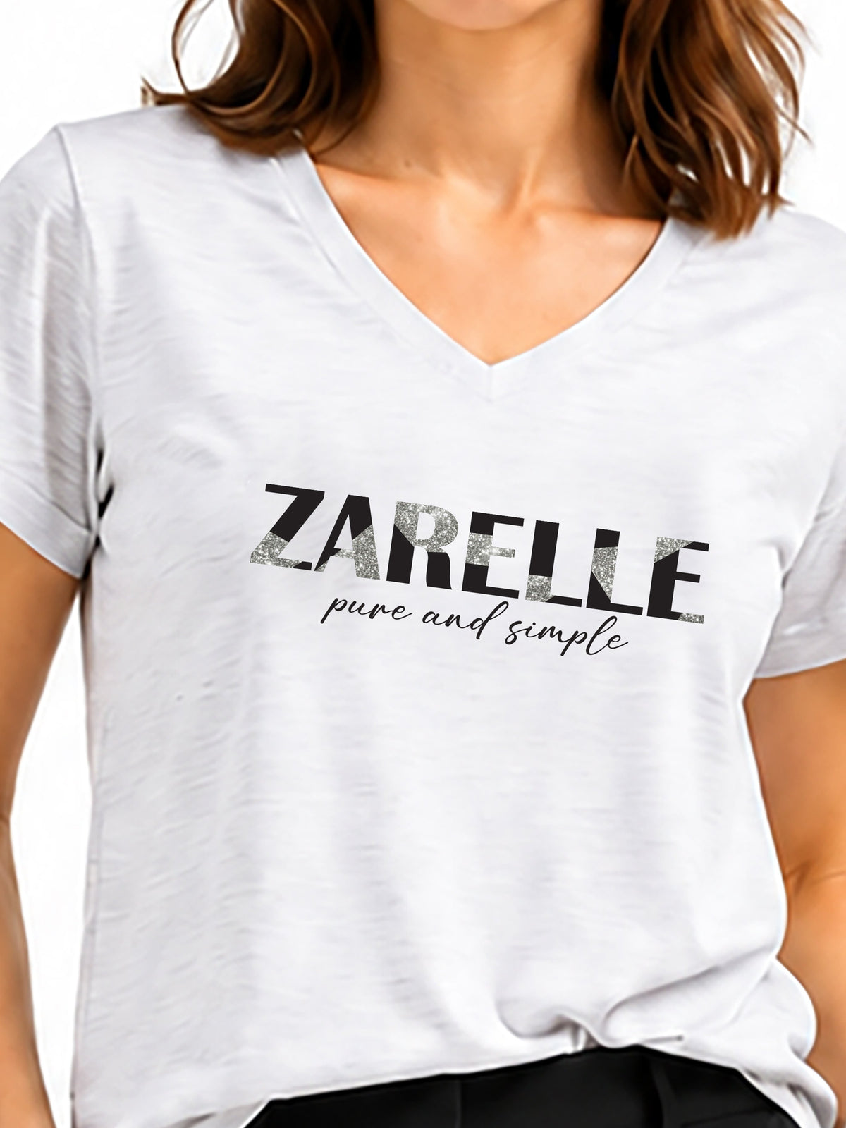 Zarelle Women's Cotton Slub V-Neck Relaxed Fit T-Shirt