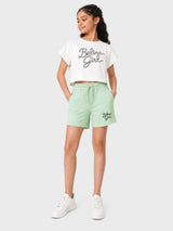 Belina Girl Girl's Cotton Crop T-Shirt & Mint Shorts Co-ord Set
