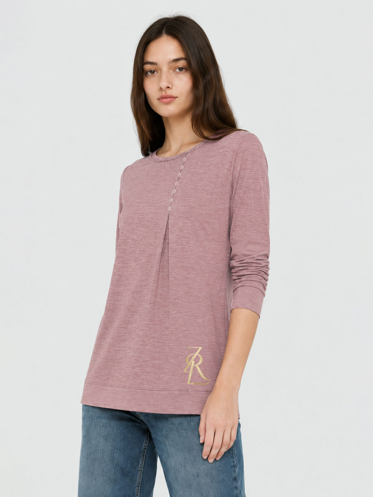 Zarelle Women's Cotton Slub Long Sleeve Relaxed Fit Top