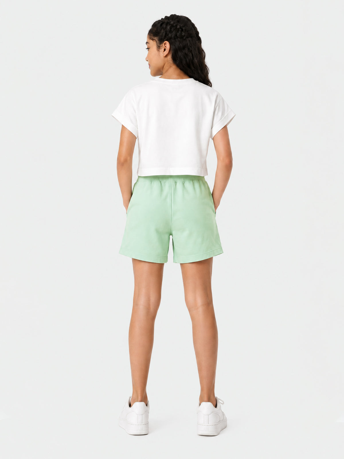 Belina Girl Girl's Cotton Crop T-Shirt & Mint Shorts Co-ord Set