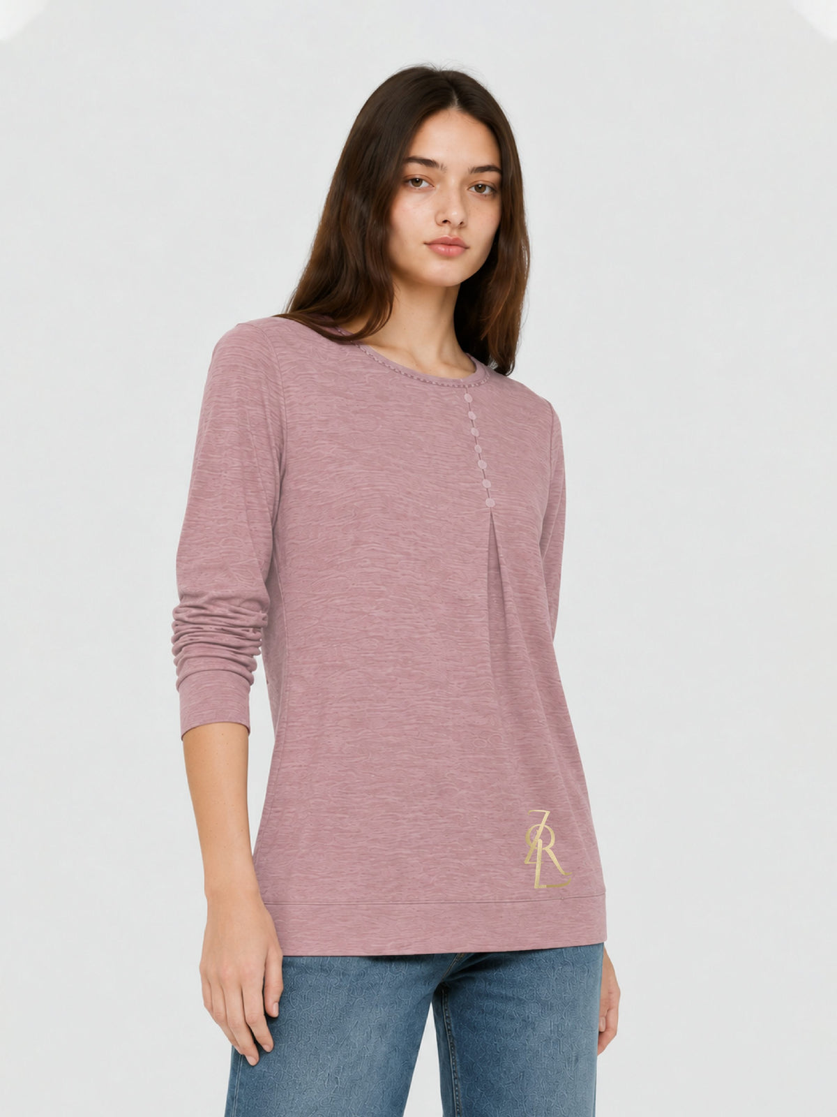 Zarelle Women's Cotton Slub Long Sleeve Relaxed Fit Top