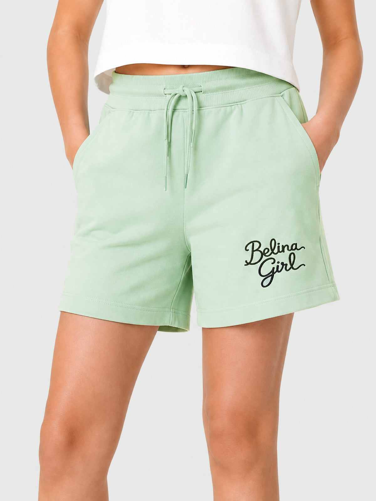 Belina Girl Girl's Cotton Crop T-Shirt & Mint Shorts Co-ord Set