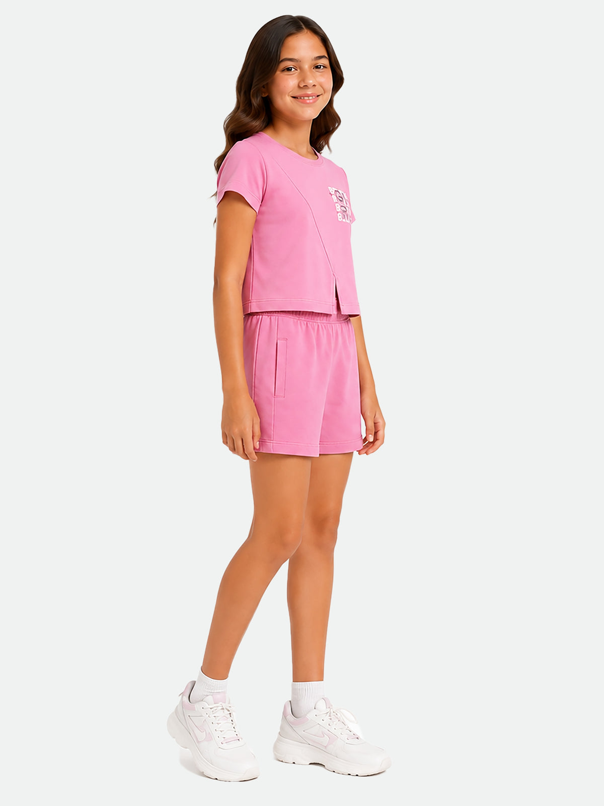 Belina Girl Girl's Cotton Regular Fit T-Shirt & Shorts Co-ord Set