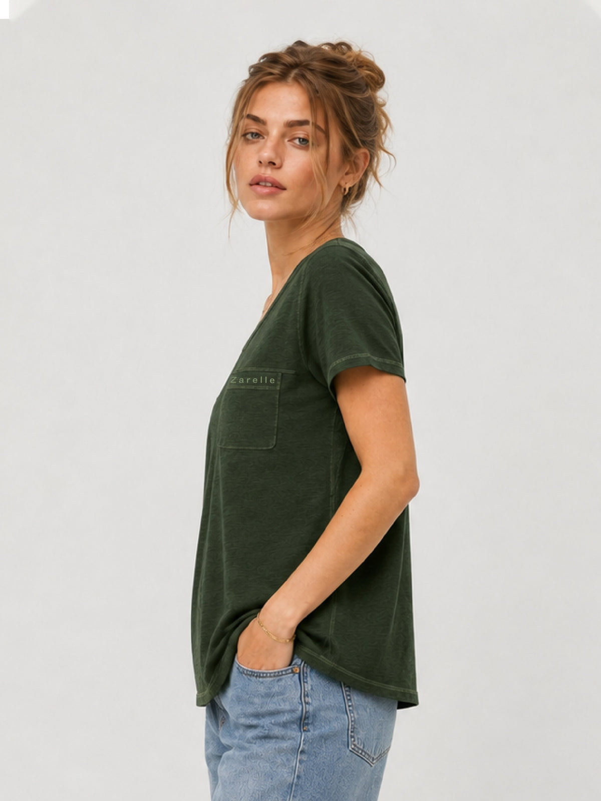 Zarelle Women's Cotton Slub Relaxed Fit Pocket T-Shirt