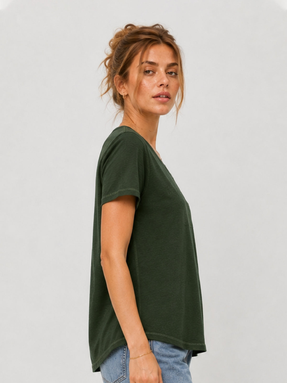 Zarelle Women's Cotton Slub Relaxed Fit Pocket T-Shirt