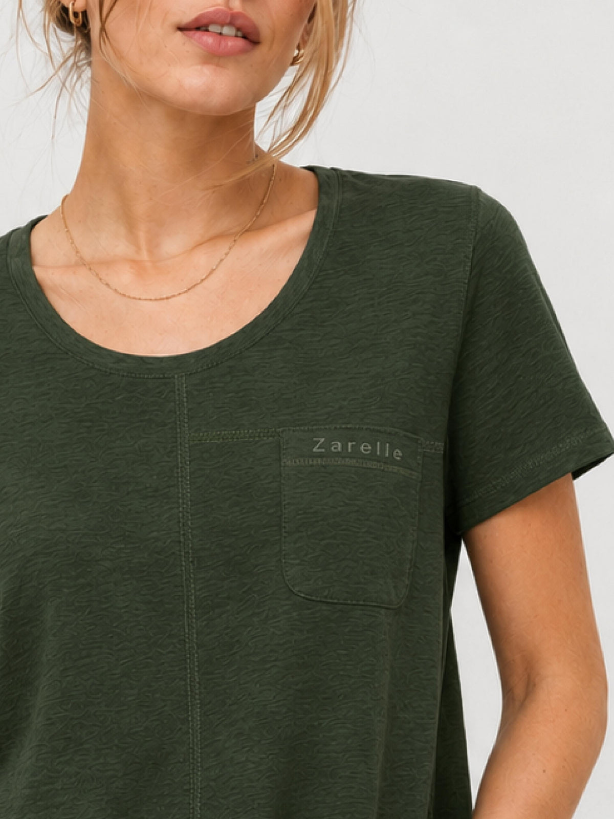 Zarelle Women's Cotton Slub Relaxed Fit Pocket T-Shirt
