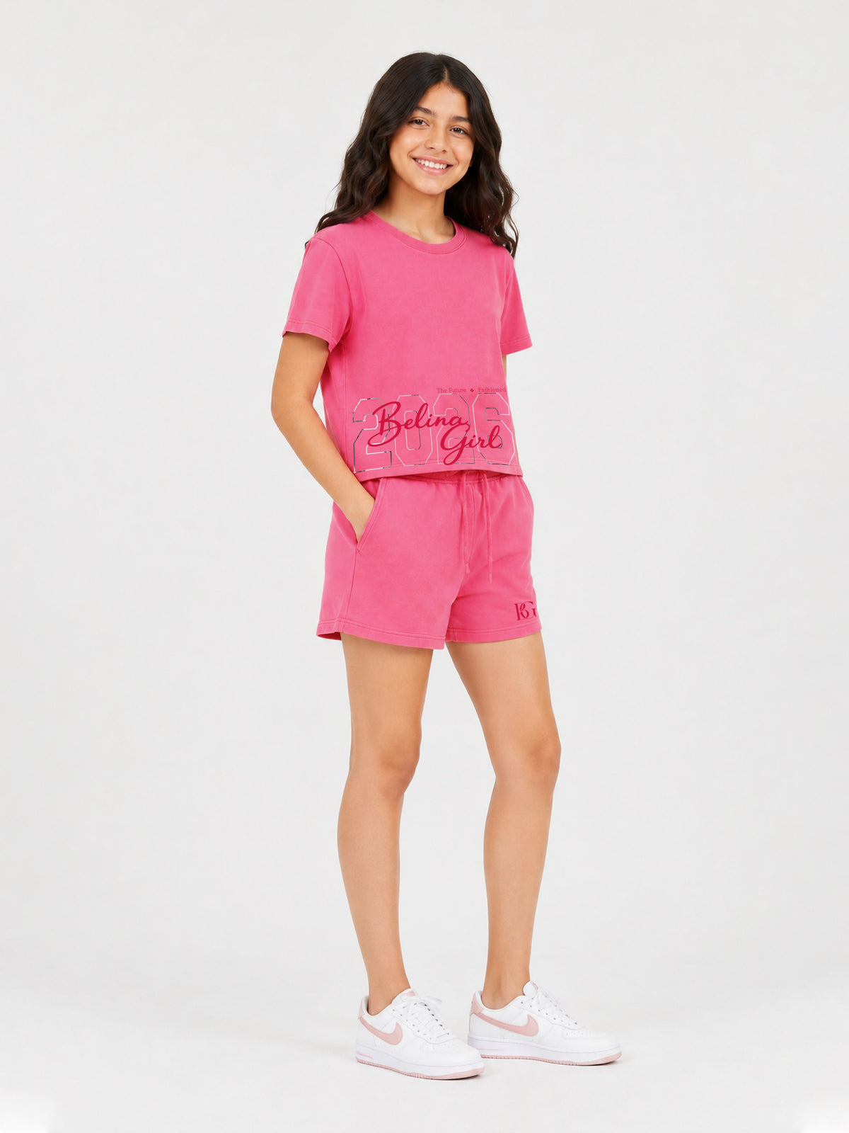 Belina Girl Girl's Cotton Relaxed Fit T-Shirt Shorts Co-Ord Set
