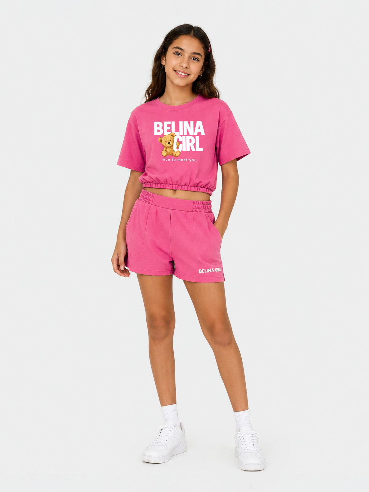 Belina Girl Girl's Pink Teddy  T-Shirt & Shorts Co-ord Set