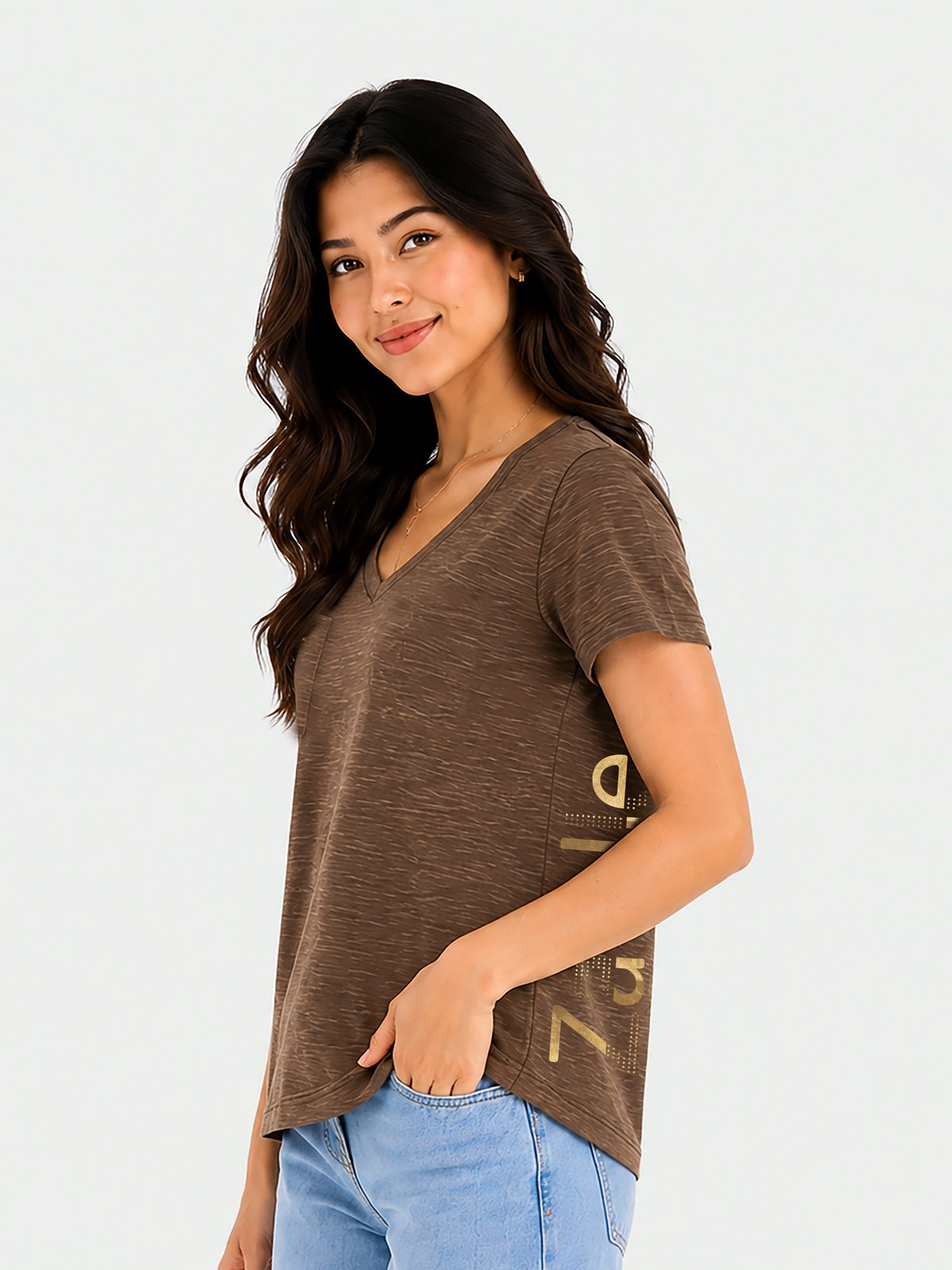 Zarelle Women's Cotton V-Neck Relaxed Fit Pocket T-Shirt