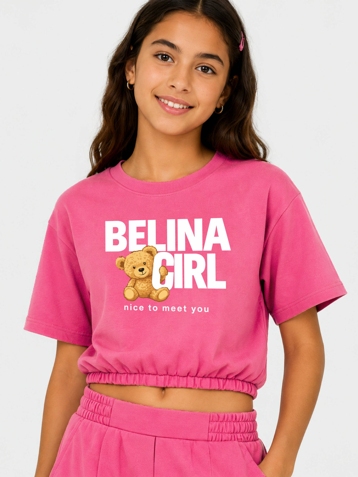 Belina Girl Girl's Pink Teddy  T-Shirt & Shorts Co-ord Set