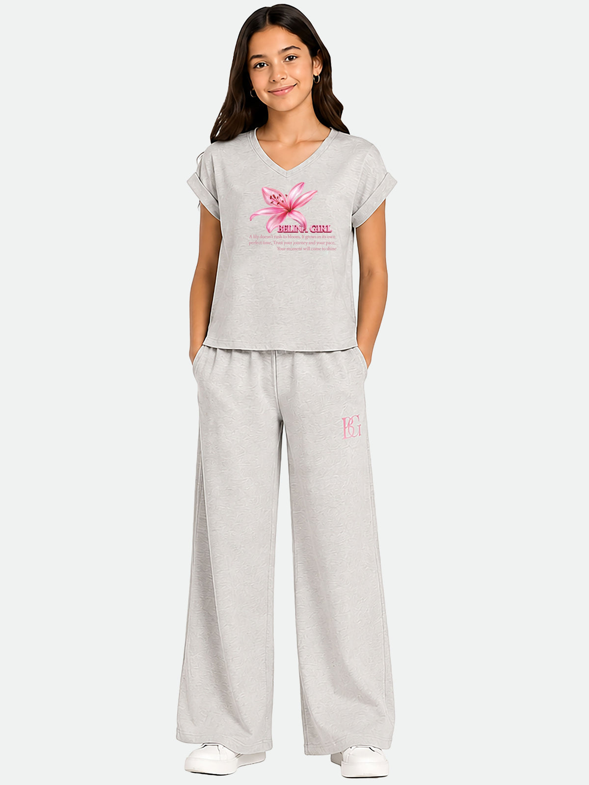 Belina Girl Girl's Cotton Relaxed Fit T-Shirt & Wide Leg Pants Co-ord Set