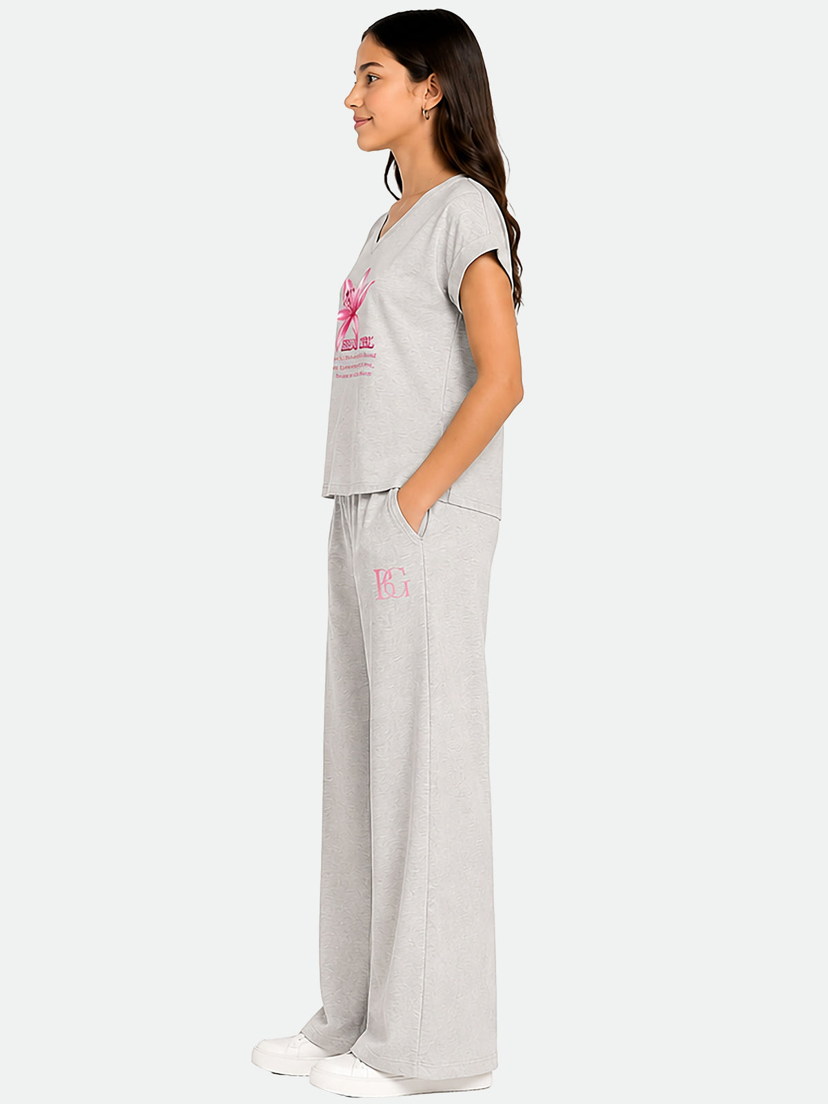 Belina Girl Girl's Cotton Relaxed Fit T-Shirt & Wide Leg Pants Co-ord Set