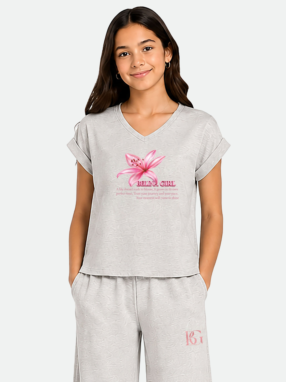 Belina Girl Girl's Cotton Relaxed Fit T-Shirt & Wide Leg Pants Co-ord Set