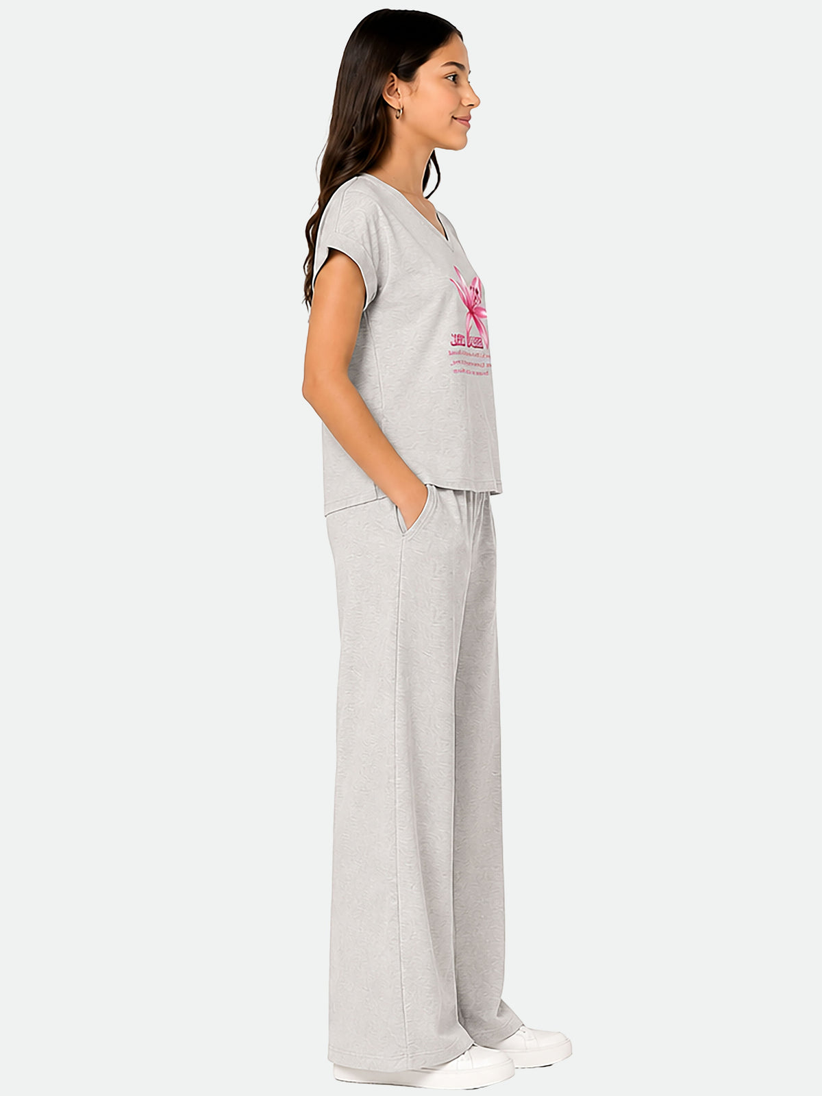 Belina Girl Girl's Cotton Relaxed Fit T-Shirt & Wide Leg Pants Co-ord Set