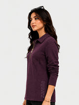 Zarelle Women's Cotton Long Sleeve Zip Collar T-Shirt