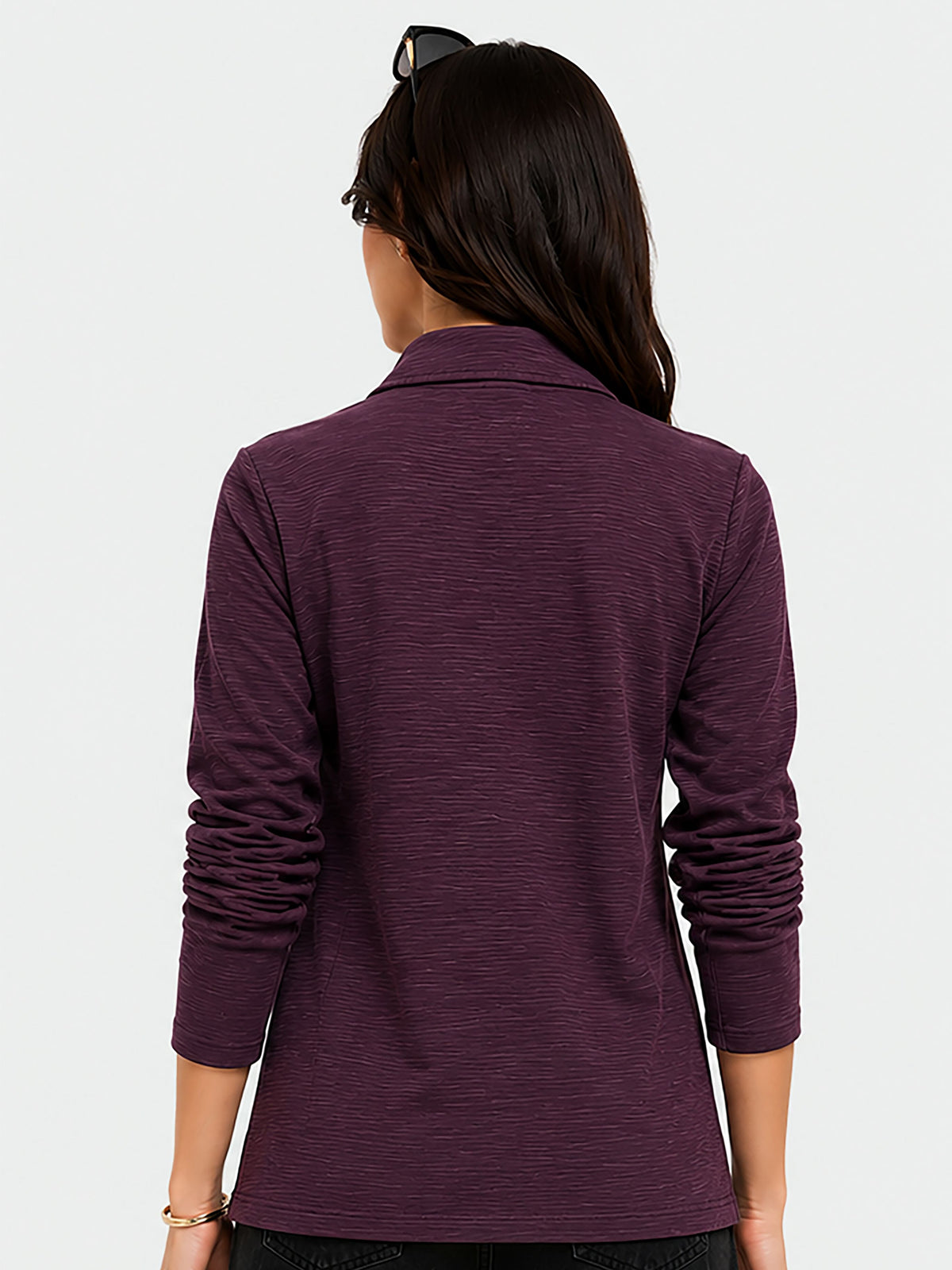 Zarelle Women's Cotton Long Sleeve Zip Collar T-Shirt