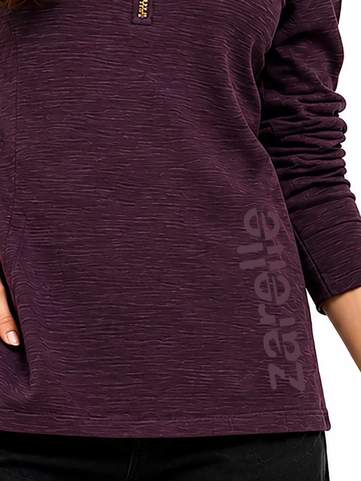 Zarelle Women's Cotton Long Sleeve Zip Collar T-Shirt