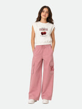 Belina Girl Girl's Cotton Relaxed Fit Top & Wide Leg Cargo Pants Co-ord Set