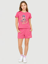 Belina Girl Girl's Pink Cotton T-Shirt & Shorts Co-ord Set