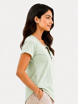 Zarelle Women's Cotton Button Neck Casual Top