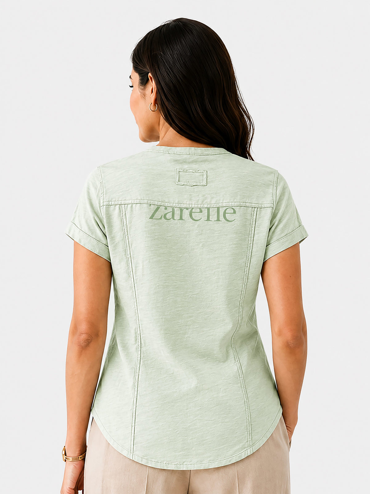 Zarelle Women's Cotton Button Neck Casual Top