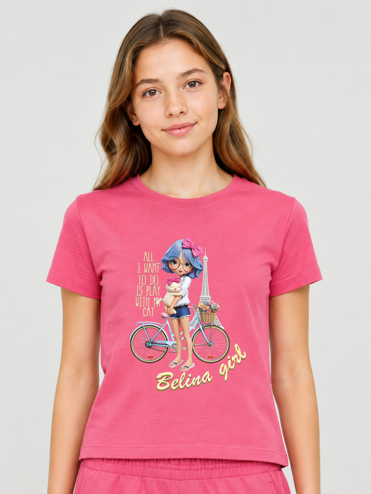 Belina Girl Girl's Pink Cotton T-Shirt & Shorts Co-ord Set