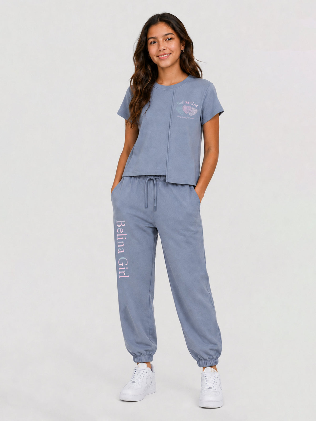 Belina Girl Girls Cotton Relaxed Fit Printed Casual T-Shirt and Jogger Co-ord Set