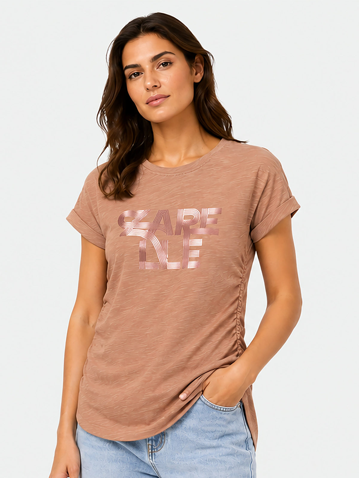 Zarelle Women's Brown Cotton Casual Top