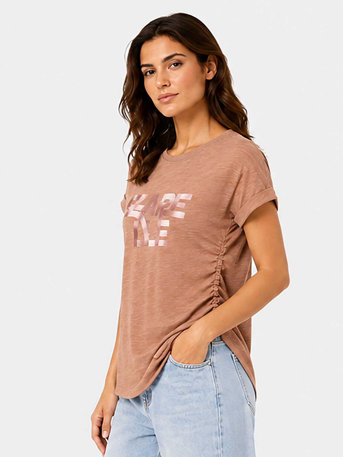 Zarelle Women's Brown Cotton Casual Top