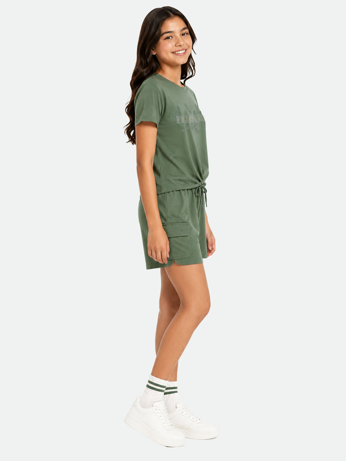 Belina Girl Girl's Cotton Regular Fit T-Shirt & Cargo Shorts Co-ord Set