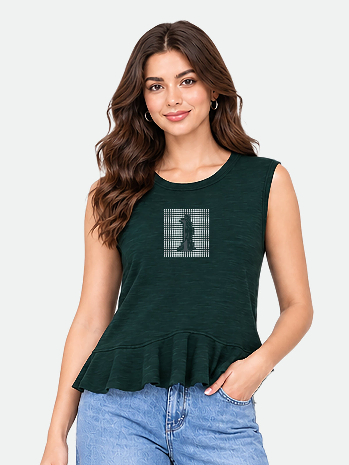 Zarelle Women's Cotton Slub Regular Fit Peplum Top