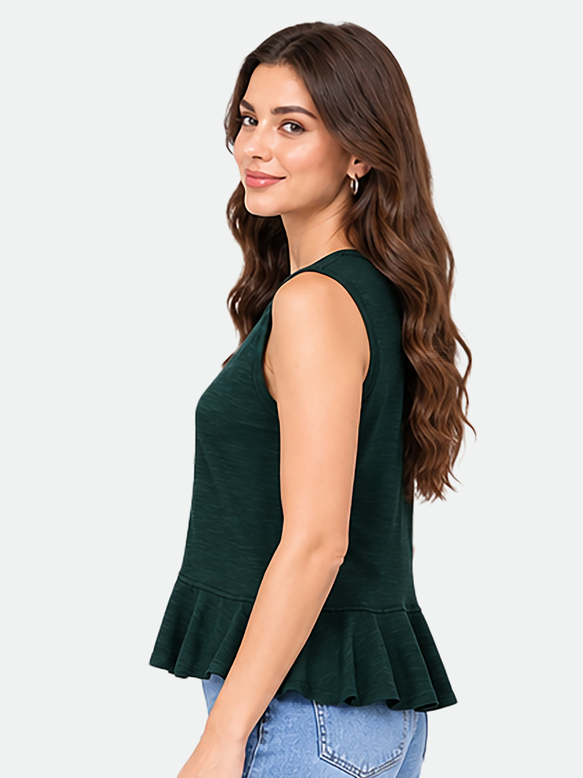 Zarelle Women's Cotton Slub Regular Fit Peplum Top