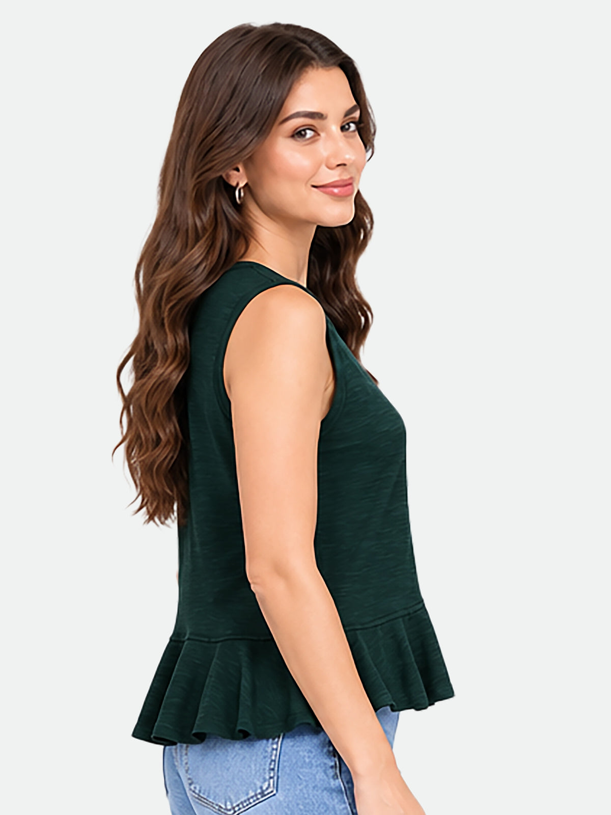 Zarelle Women's Cotton Slub Regular Fit Peplum Top