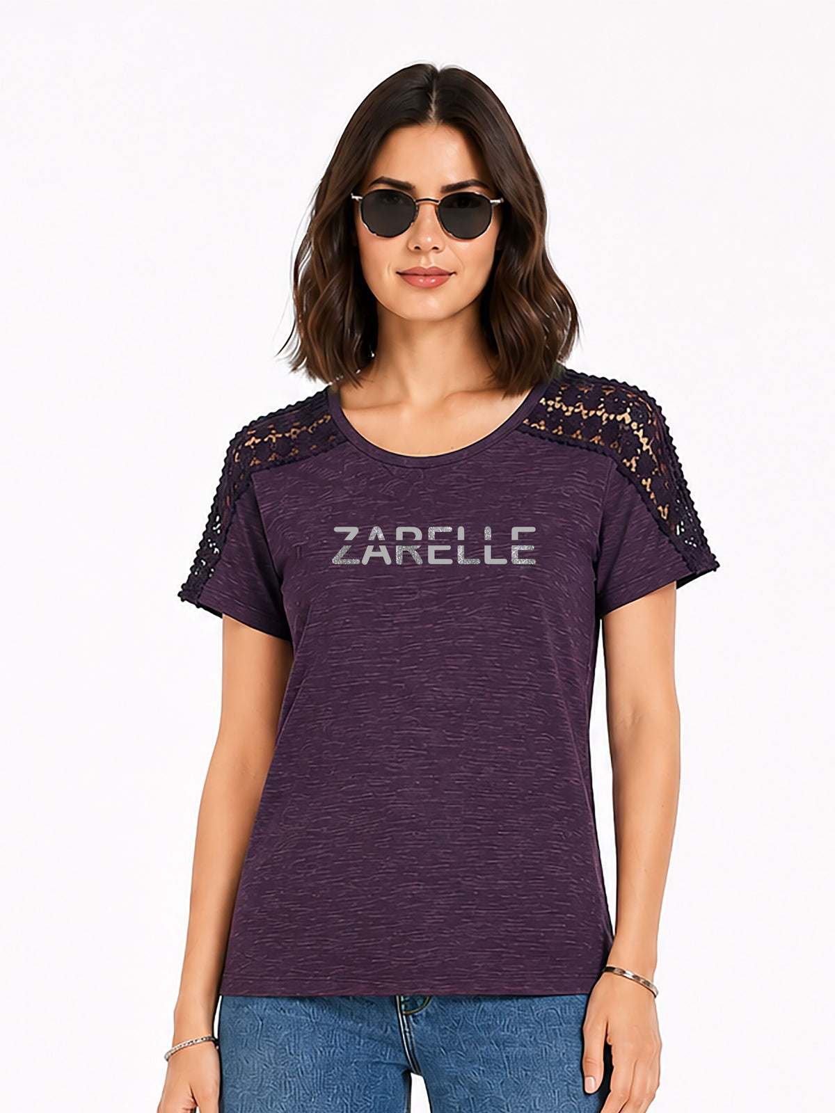 Zarelle Women's Cotton Lace Sleeve T-Shirt