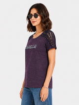 Zarelle Women's Cotton Lace Sleeve T-Shirt