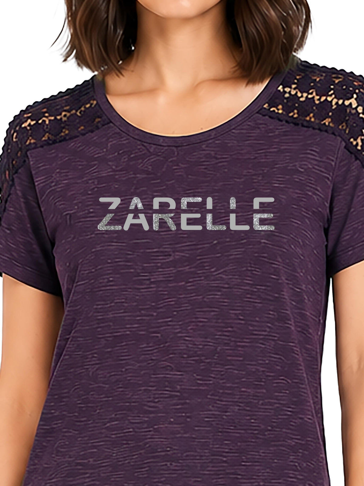 Zarelle Women's Cotton Lace Sleeve T-Shirt