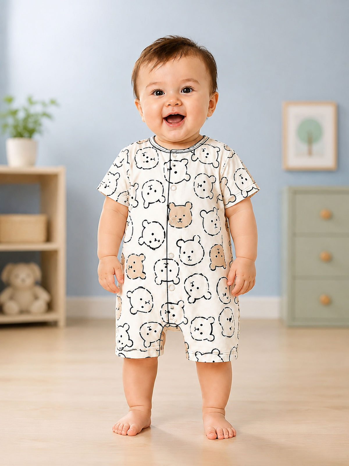 Niki Nova Baby Teddy Print Romper Soft Cotton for Baby Boys & Girls