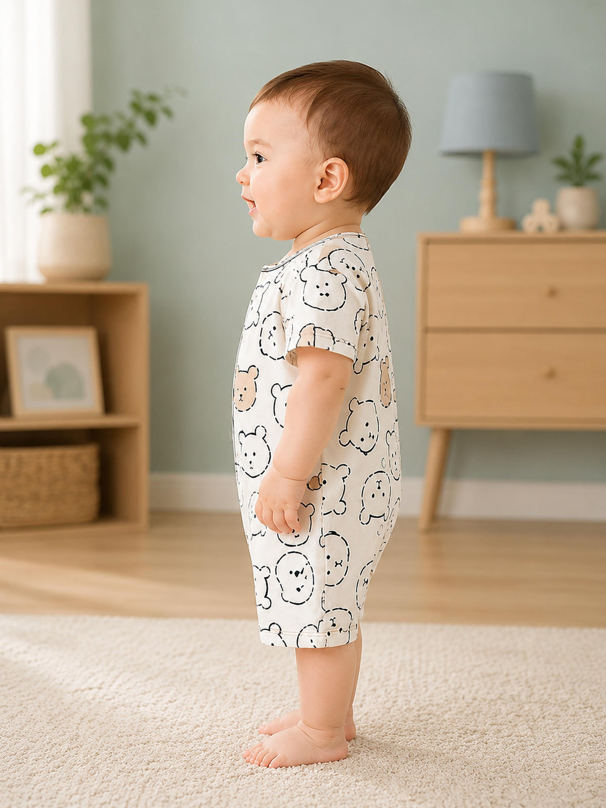 Niki Nova Baby Teddy Print Romper Soft Cotton for Baby Boys & Girls