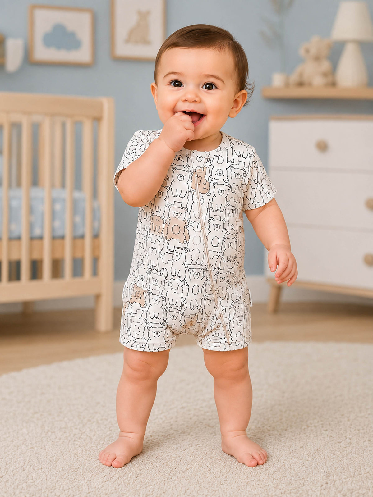 Niki Nova Baby Short Zip Romper Soft Cotton for Baby Boys & Girls